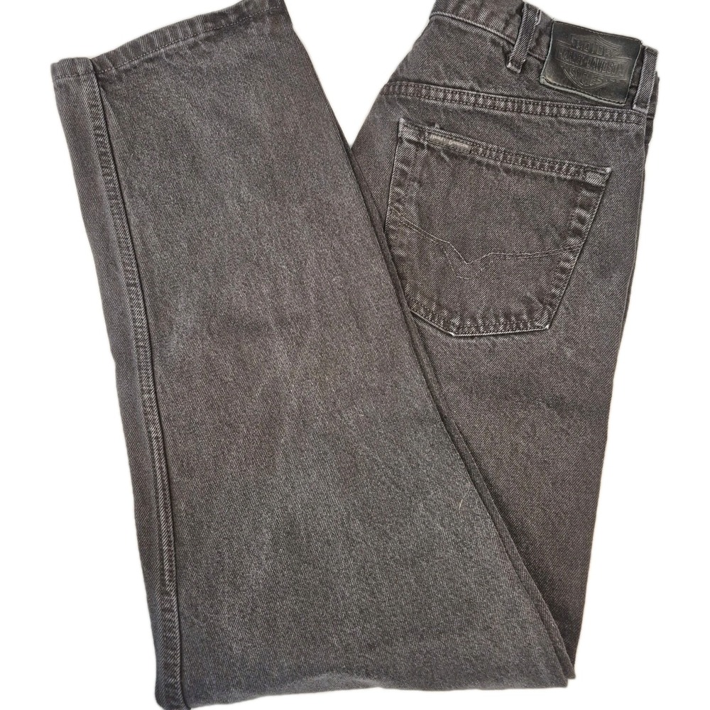 SOLD Harley-Davidson Black Denim Med Wash Boot Jeans 38Wx32L EUC Biker